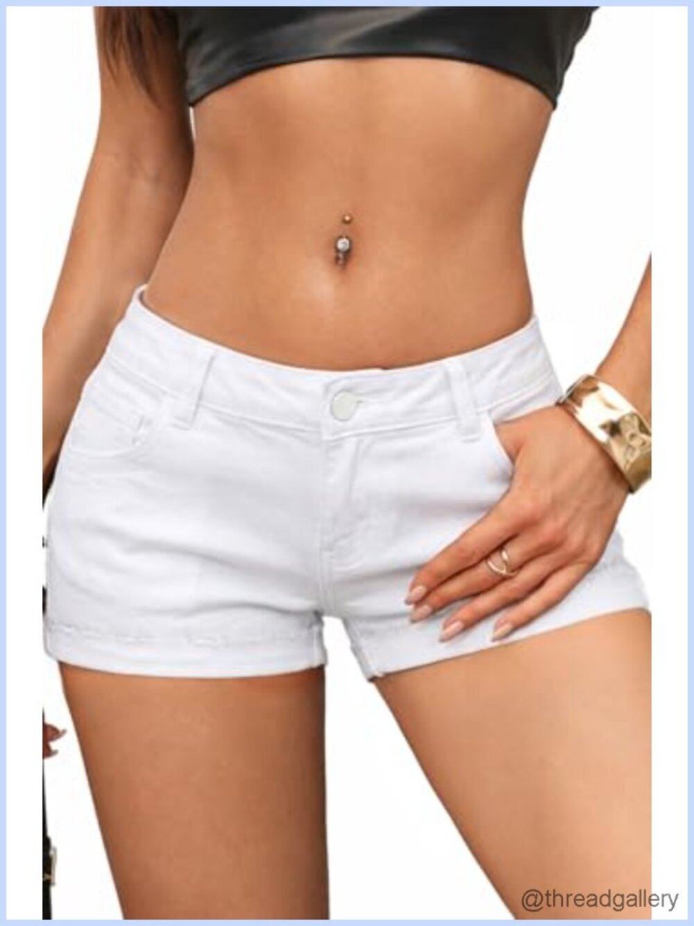 Low Rise Mini Jean Shorts Stretchy Cotton Denim Micro Raw Hem Women